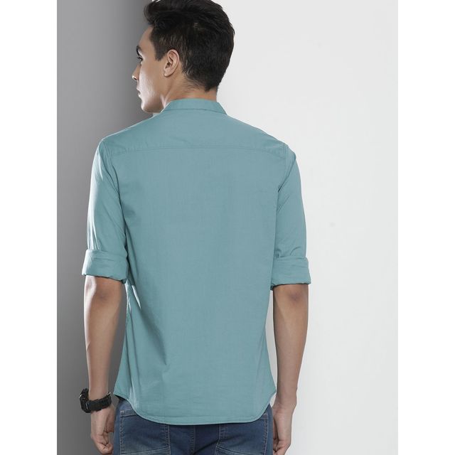 The Indian Garage Co Men's Regular Fit Solid Casual Shirt | Blue - 2XL