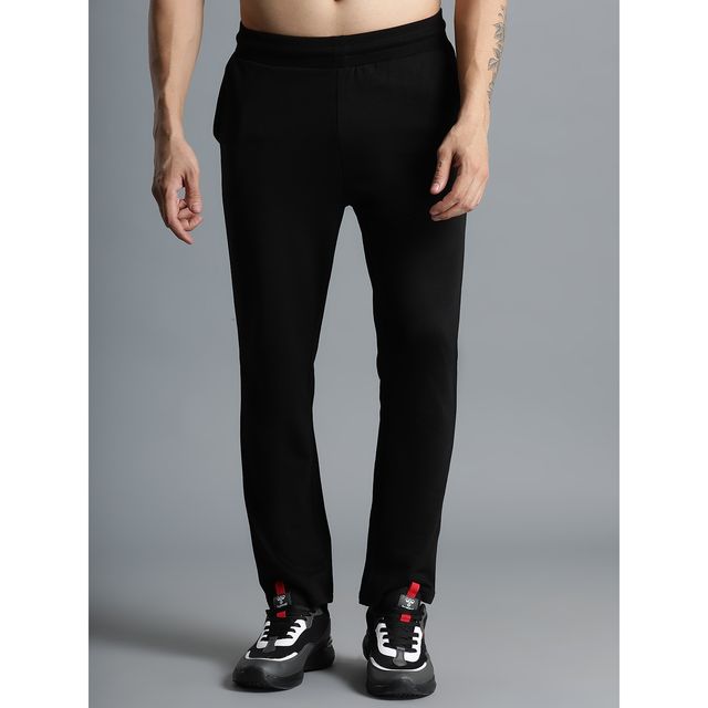 hummel Men's Alex Solid Regular Fit Cotton Poly Track Pant with Zipper Pockets | Black - L