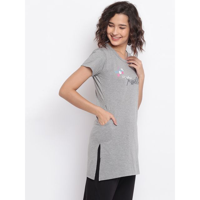 Duchess Women's Regular Fit Stylish Long T-shirt | Grey - XL
