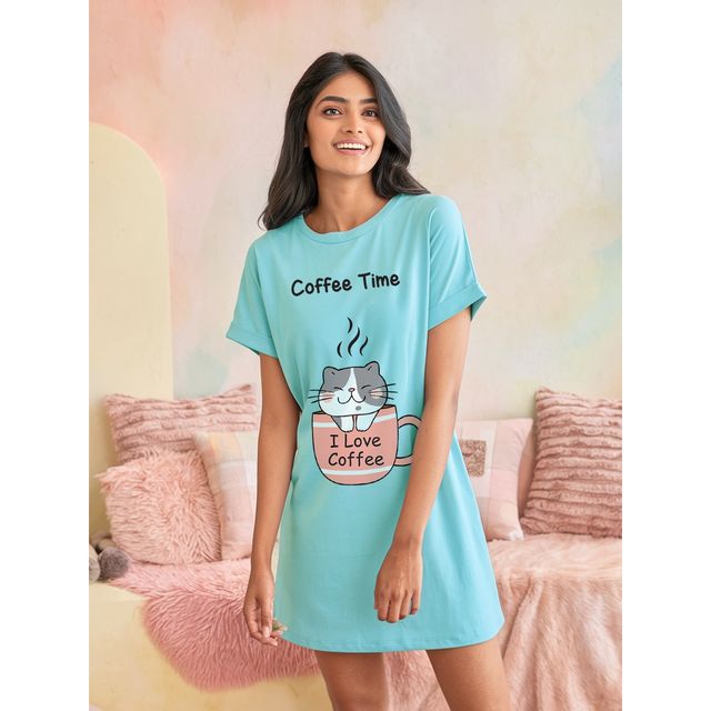 Fflirtygo Women's Cotton Long Tees | Sweet Dreams Short Nighty | White - M