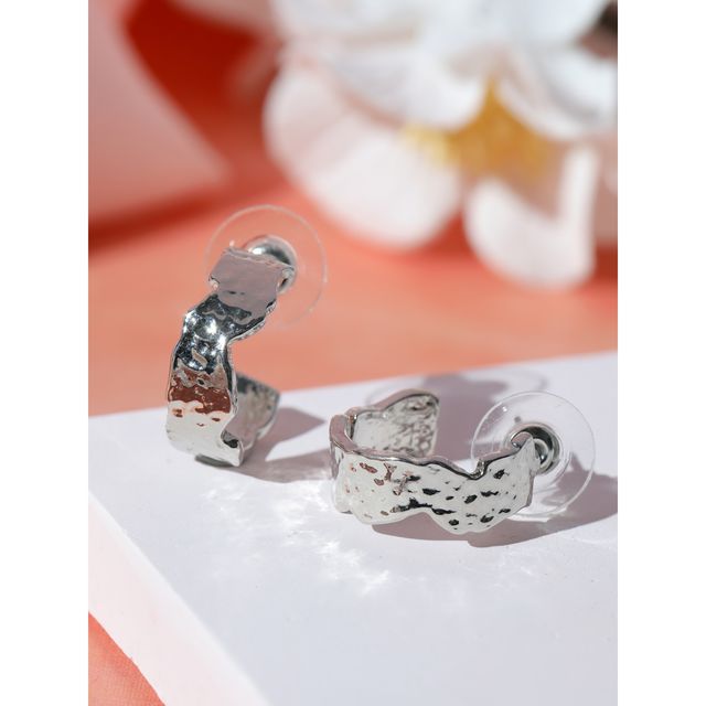Prita By Priyaasi Hammered Silver Plated Half Hoops