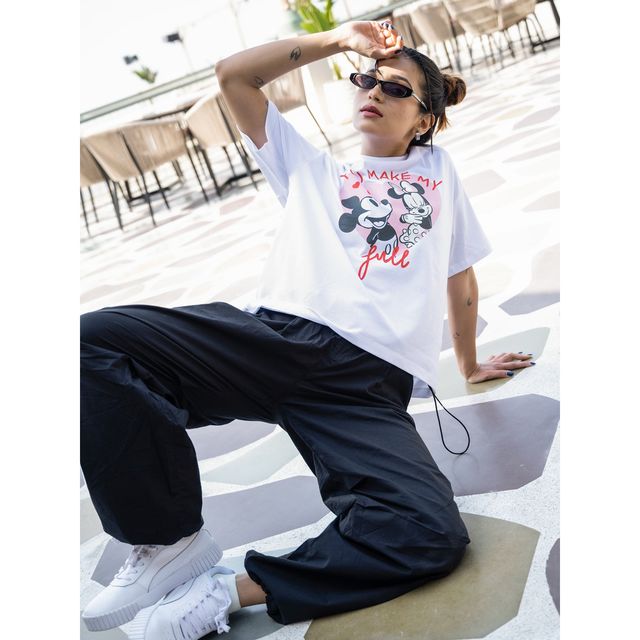 Bonorganik Women's Mickey & Mini Oversize Front Print T-Shirt | Bon12119 | White | M