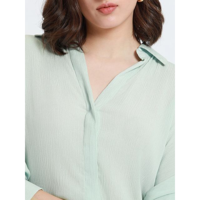 DL Women's Oversized Crepe Casual Shirt | DLWSHW23011 | Mint Green - S