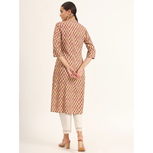 Divena Women s Red Floral Print Pure Cotton Straight Kurta | DK2122 | XL