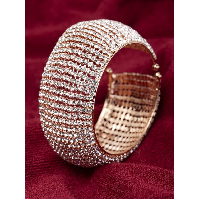 Shining Diva Fashion 18k Rose Gold Plated Crystal Cuff Bracelet for Women and Girls | 11430b
