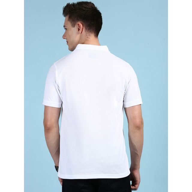Lux Cozi Men's Solid Cotton Polo T-shirt with Pocket | White - XL