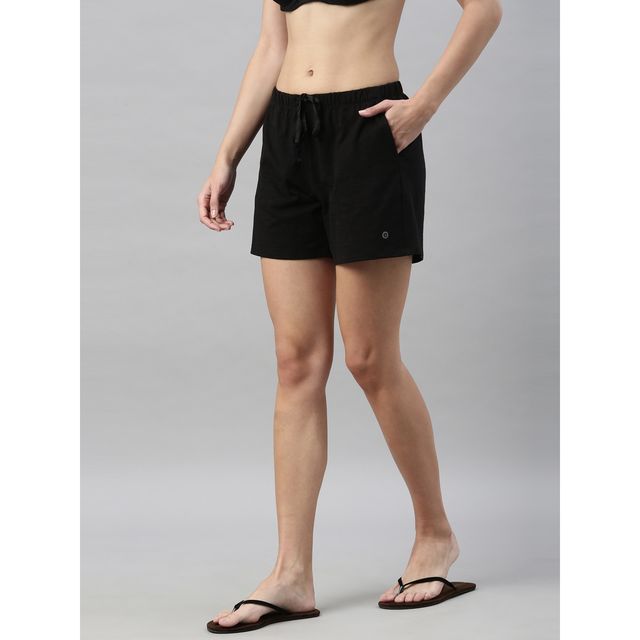 Enamor Essentials E062 Women s Mid-Thigh Length Jersey Shorts With Pockets | Black | M