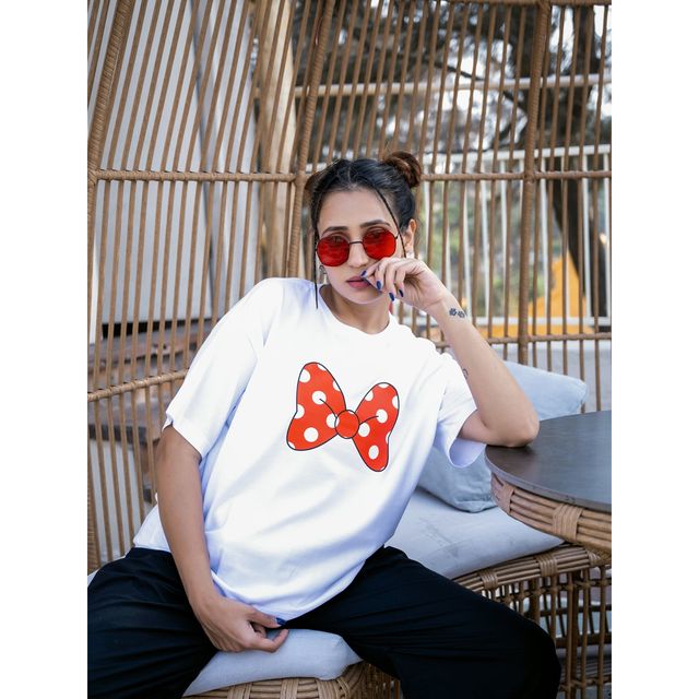 Bonorganik Women's Mini Oversize Front Print T-Shirt | Bon12125 | White | S