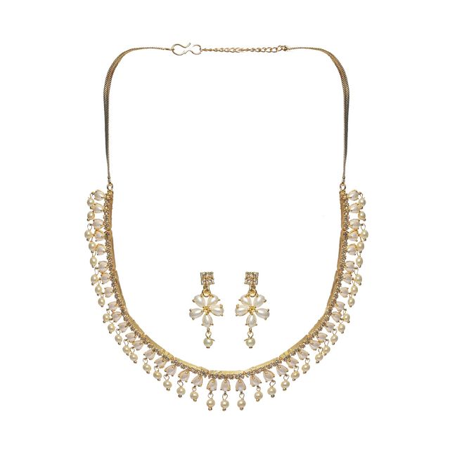 Priyaasi Gold Plated White Pearl AD - Studded Jewellery Set
