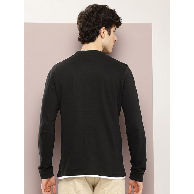 Dillinger Men's Regular Fit Long Sleeve Airtex Fabric Crew Neck T-shirt | Black - 2XL