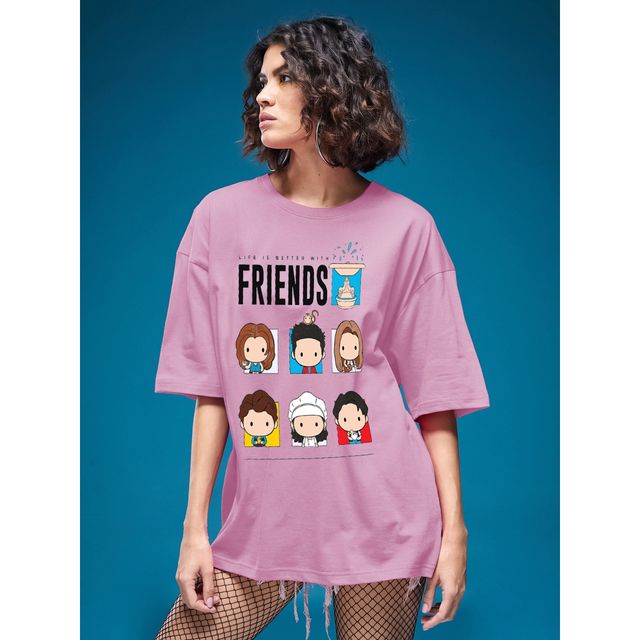 Smartees Women's Oversize Printed T-shirt | WW - 2061 | Pink - XL