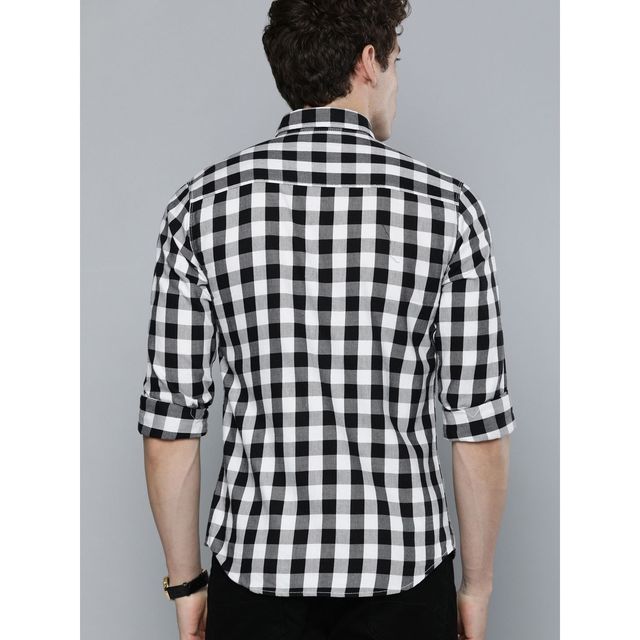 The Indian Garage Co Men's Slim Fit Checkered Casual Shirt | White - M