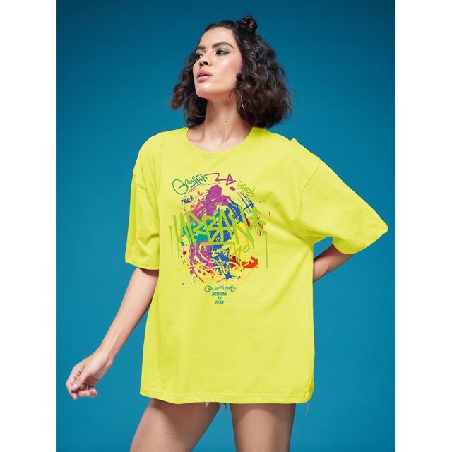 Smartees Women's Oversize Printed T-shirt | WW - 2064 | Lemon - M
