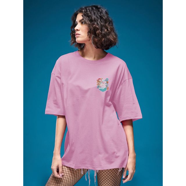 Smartees Women's Oversize Printed T-shirt | WW - 2030 | Pink - XL