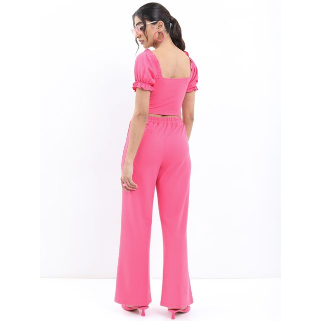 Ketch Women Crop Top With Trousers Co-ords | Pink | XL