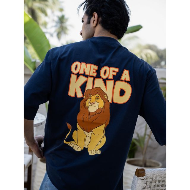 Bonorganik Men's Lion king Oversize - Front and back Print T-shirt | BON12052 | Navy - S