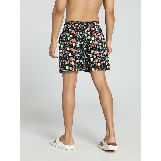 Puma Men's Printed Woven Boxers with Side Pocket | Black-Porcelain | S