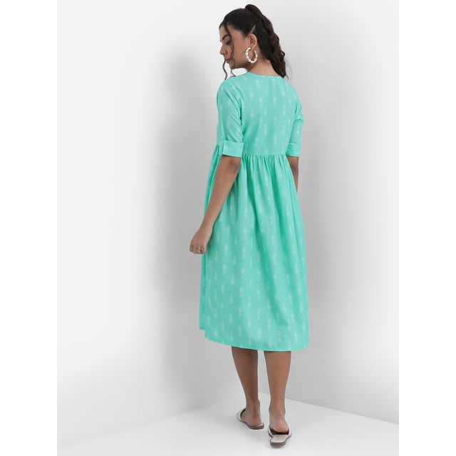 Ketch Women Sea Green Print Fit Flare Midi Dress | Sea Green | XL