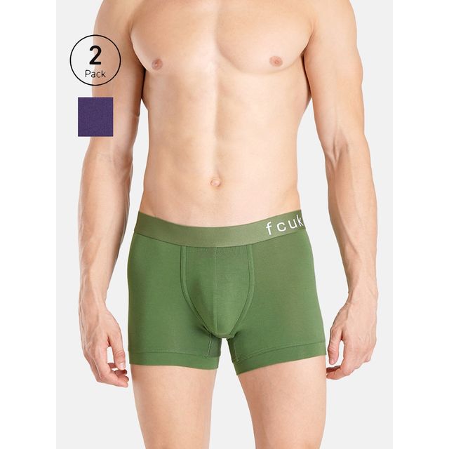 Fcuk Glo Park Royal | Men s Solid Trunks Pack of 2 | Garden Green | Crown Jewel | XL