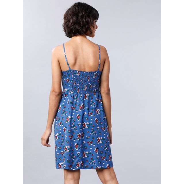 Tokyo Talkies Women's Printed Fit and Flare Dress | Blue - XL