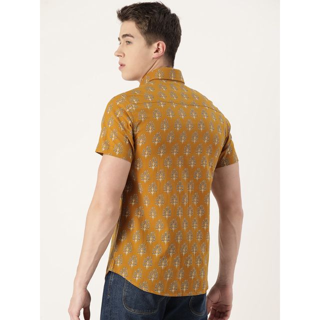 Sanskrutihomes Original Printed Casual Shirt for Men | Mustard | S