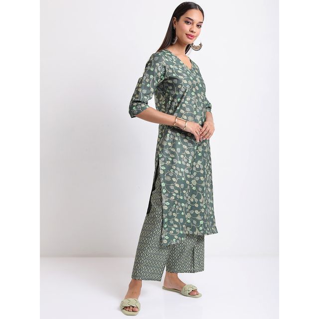 Ketch Women's Ethnic Motifs Printed Kurta With Trousers & Dupatta | Green | M
