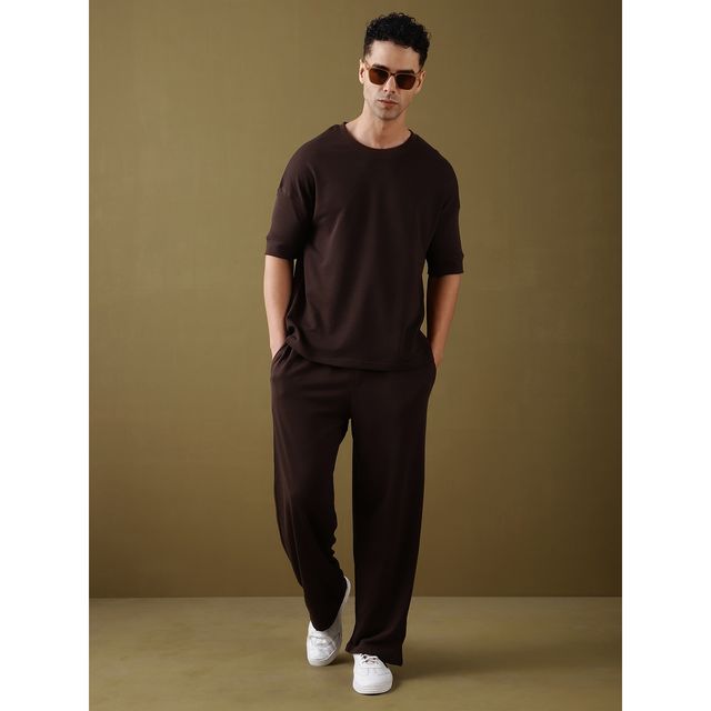 Dillinger Men's Solid Round Neck Cotton Oversized T-shirt | Cocoa Brown - S