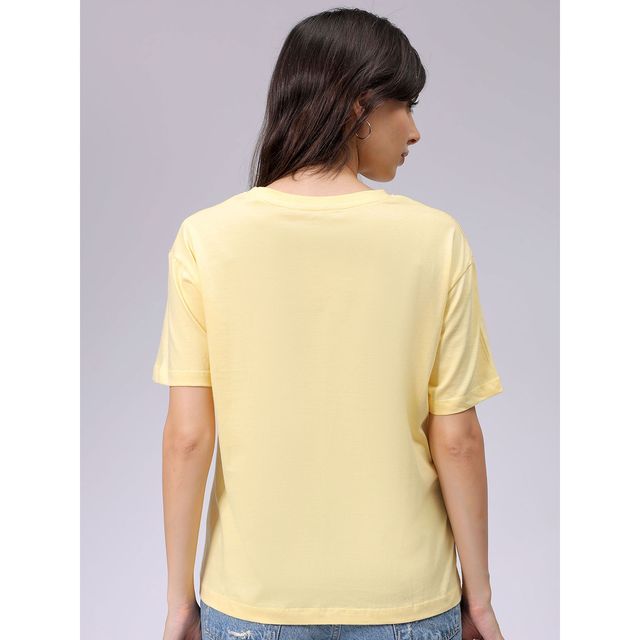 Freehand Women's Relaxed Solid Casual Crew Neck T-shirt | Yellow - S