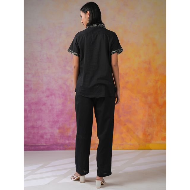 Sanskrutihomes Printed Shirt Collar Shirt With Trousers Co-Ords Set for Women s | Black | XXL