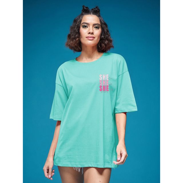 Smartees Women's Oversize Printed T-shirt | WW - 2045 | Sea Green - L