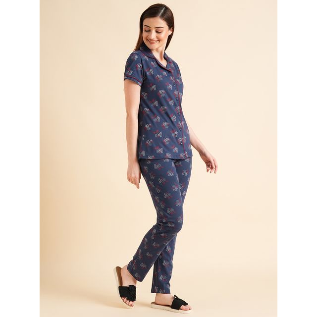 Sweet Dreams Women Printed Half Sleeves Pyjama Set Navy L