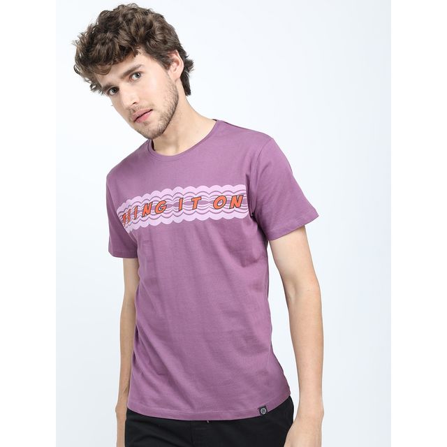 Locomotive Men's Round Neck Short Sleeve Slim Fit Printed T-shirt | Purple - S