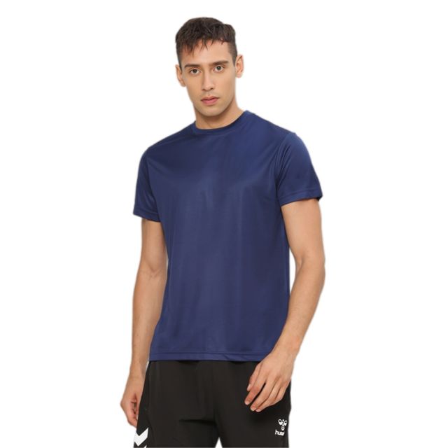 hummel Men's Budoc Round Neck Solid Regular Fit Gym T-shirt | Blue Nights - L