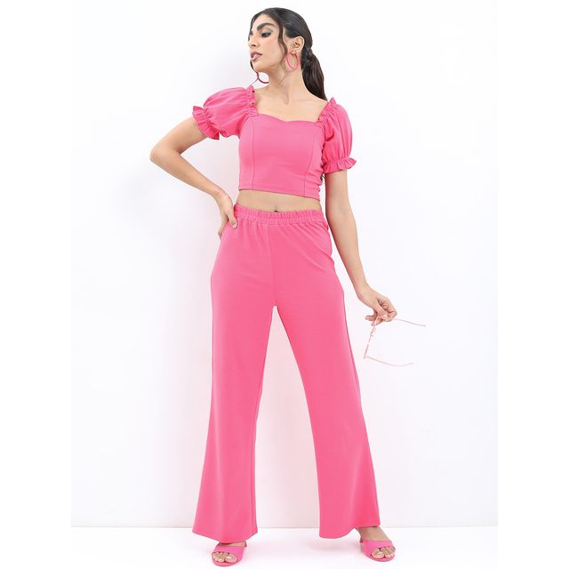 Ketch Women Crop Top With Trousers Co-ords | Pink | XL