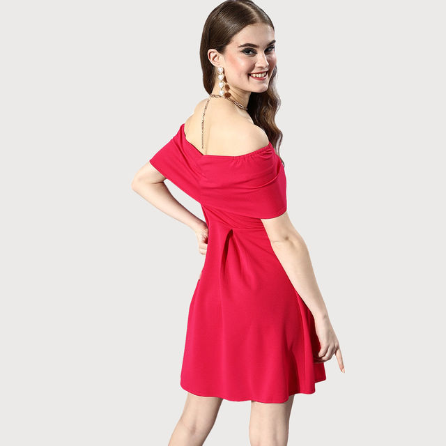 Athena Solid Off-Shoulder Dress Red S