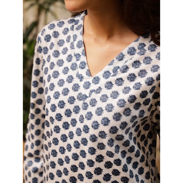 Sanskrutihomes Women Floral Printed White Night Suit SE-NSP-760 | M
