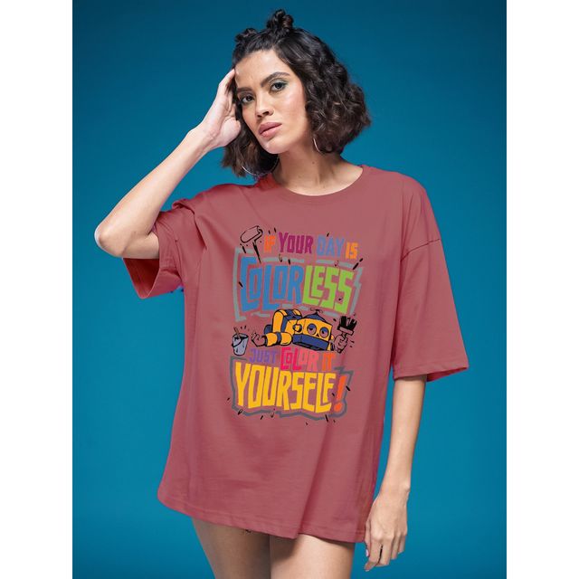 Smartees Women's Oversize Printed T-shirt | WW - 2063 | Onion Pink - M