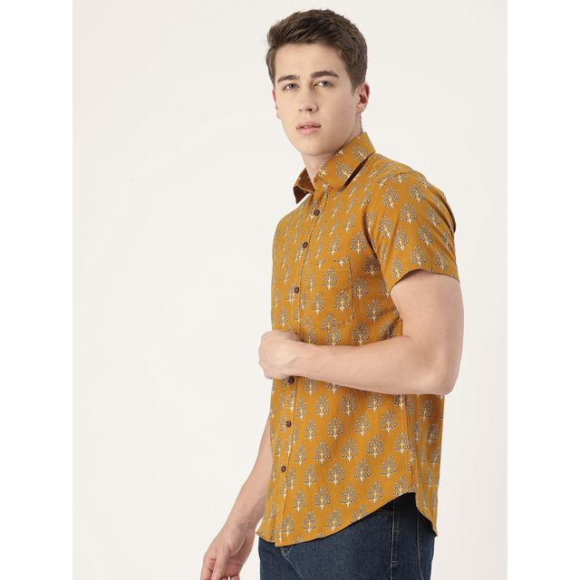Sanskrutihomes Original Printed Casual Shirt for Men | Mustard | S