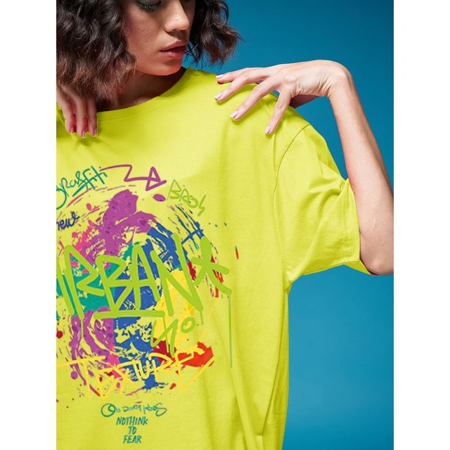 Smartees Women's Oversize Printed T-shirt | WW - 2064 | Lemon - M