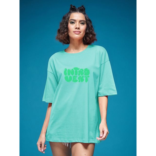 Smartees Women's Oversize Printed T-shirt | WW - 2035 | Sea Green - S