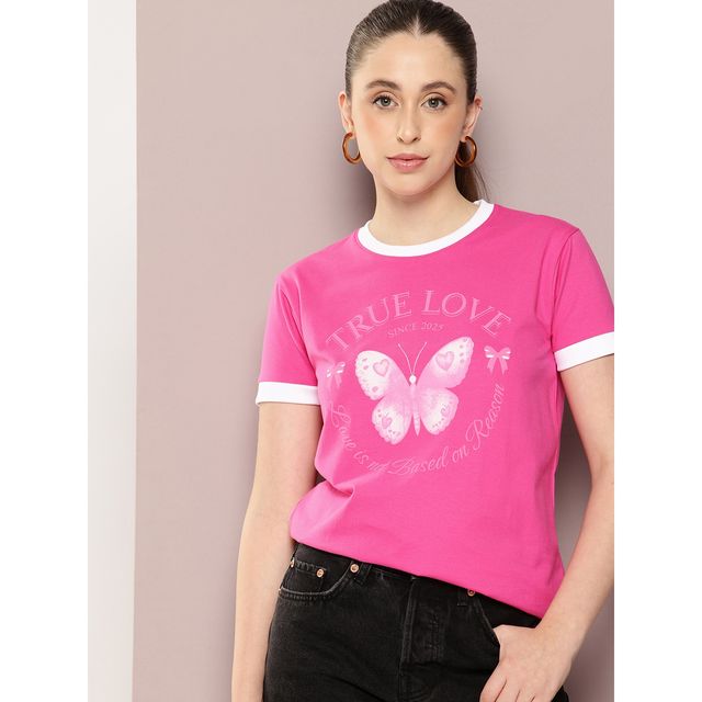 Dillinger Women's Regular Fit Printed T-shirt | WMNCR739FSR | Fuchsia - S