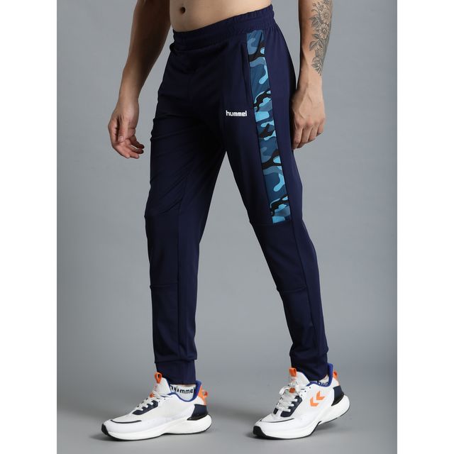 hummel Men's Ailis Solid Regular Fit Gym Track Pant with Zipper Pockets | Navy - XL