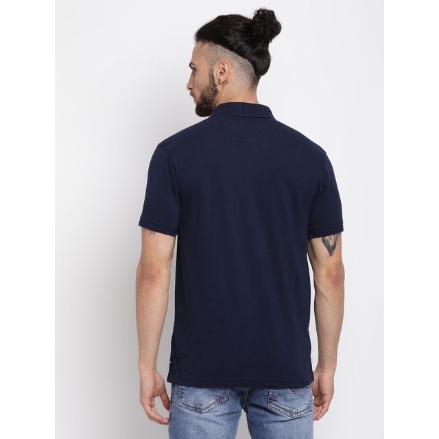 Cantabil Men's Solid Polo Neck Casual T-shirt | Navy Blue - L