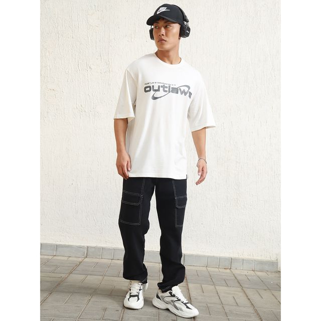 Hubberholme Men's Graphic Printed Drop Shoulder Relaxed Fit T-shirt | White - XXL