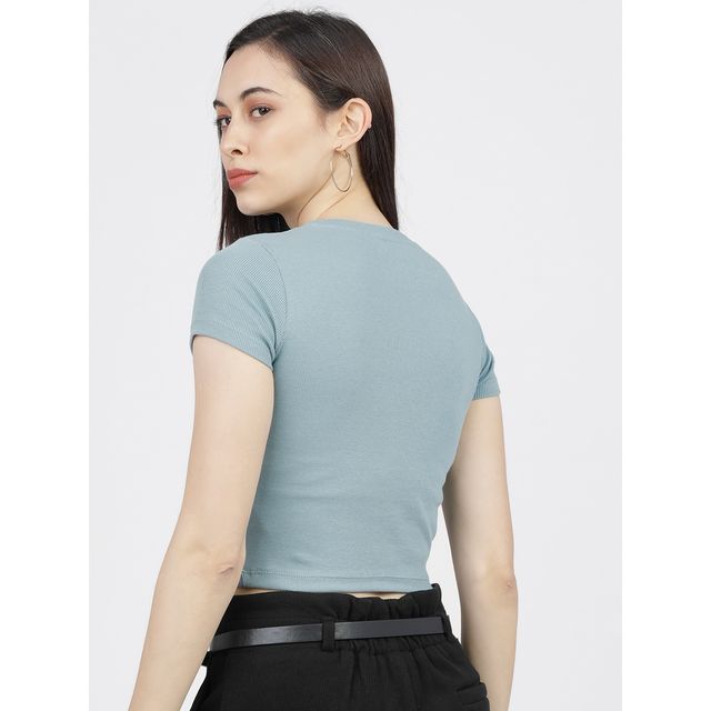Tokyo Talkies Women's Casual Short Sleeve Solid Top | Blue - S