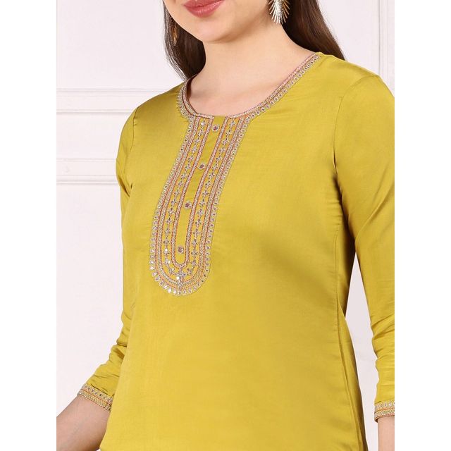 Ishin Women Viscose Silk Kurta Set with Dupatta | INWSDS24158 | Yellow - M