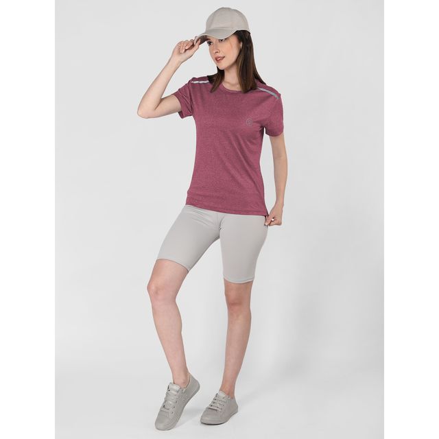 Chkokko Women's Round Neck Regular Fit Half Sleeves Gym T-shirt | Maroon - XL