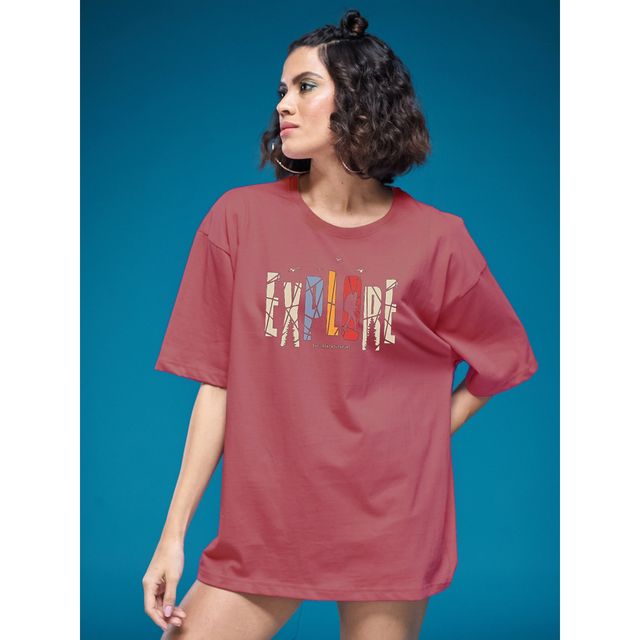 Smartees Womens Oversize Printed T-shirt | WW - 2046 | Onion Pink - L