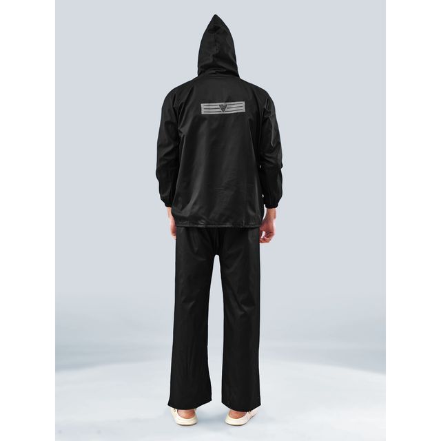 Lux Venus Lightweight Hooded Reversible Raincoat for Men With Waterproof Pant - Black | XXL