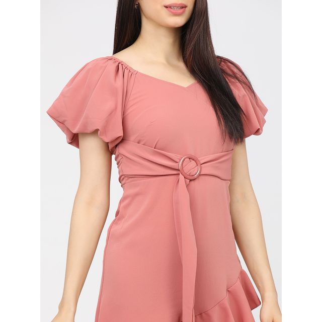 Tokyo Talkies Women's Below Knee Length Dress | Pink - L